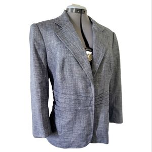 The Limited Chambray Blazer Jacket Snap Closure Size 14 Blue Ruched Fabric